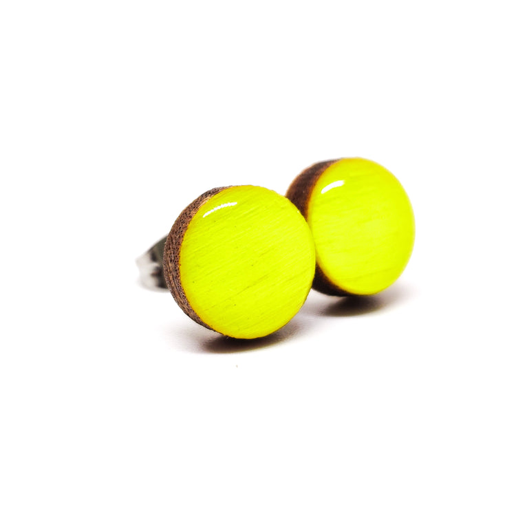 Stud Earrings, Neon Yellow, 10 mm, Handmade, Stainless Steel Posts for Sensitive Ears - Candi Cove Designs 