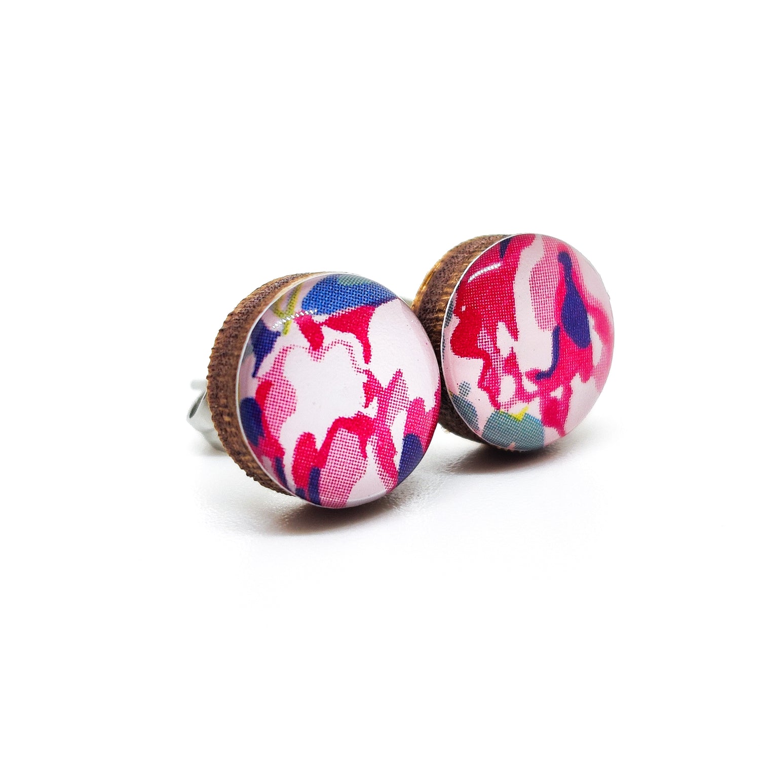Stud Earrings, Watercolor Floral, 10 mm, Handmade, Stainless Steel Posts for Sensitive Ears - Candi Cove Designs 