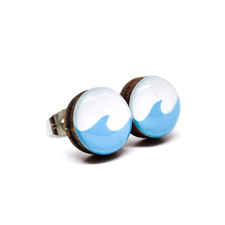 Stud Earrings, Blue Ocean Wave, 10 mm, Handmade, Stainless Steel Posts for Sensitive Ears - Candi Cove Designs 