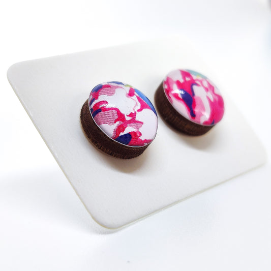 Stud Earrings, Watercolor Floral, 10 mm, Handmade, Stainless Steel Posts for Sensitive Ears - Candi Cove Designs 
