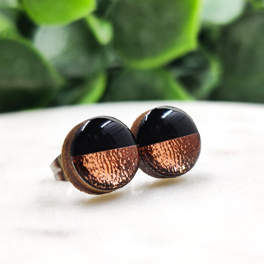 Black and Rose Gold Faux Hammered Metal Candi Cove Designs Fashion earrings Studs small earrings Studs for ears Everyday Simple Stud Earrings for Women and Girls with Sensitive Ears ear rings 