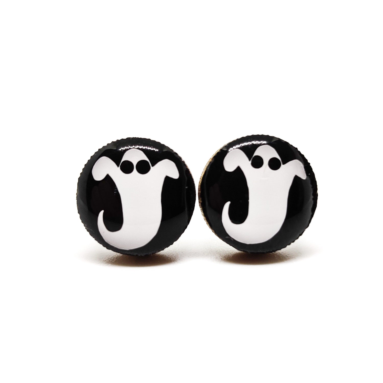 Stud Earrings, Ghost, 10 mm, Handmade, Stainless Steel Posts for Sensitive Ears - Candi Cove Designs 