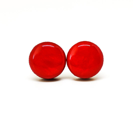 Stud Earrings, Rose Red, 10 mm, Handmade, Stainless Steel Posts for Sensitive Ears - Candi Cove Designs 