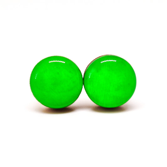 Stud Earrings, Lime Green, 10 mm, Handmade, Stainless Steel Posts for Sensitive Ears - Candi Cove Designs 