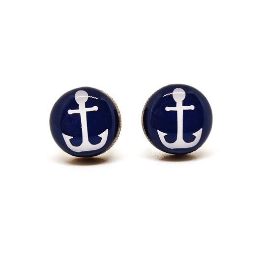 Stud Earrings, Anchor, 10 mm, Handmade, Stainless Steel Posts for Sensitive Ears - Candi Cove Designs 