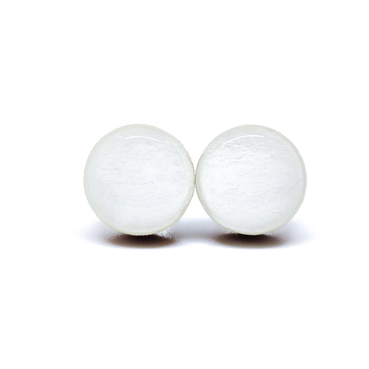 Stud Earrings, White, 10 mm, Handmade, Stainless Steel Posts for Sensitive Ears - Candi Cove Designs 