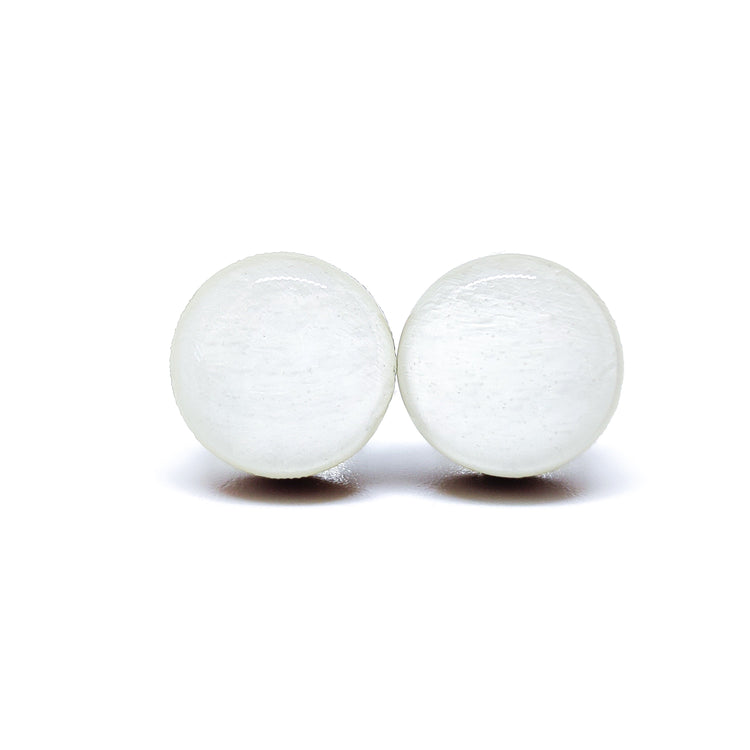 Stud Earrings, White, 10 mm, Handmade, Stainless Steel Posts for Sensitive Ears - Candi Cove Designs 