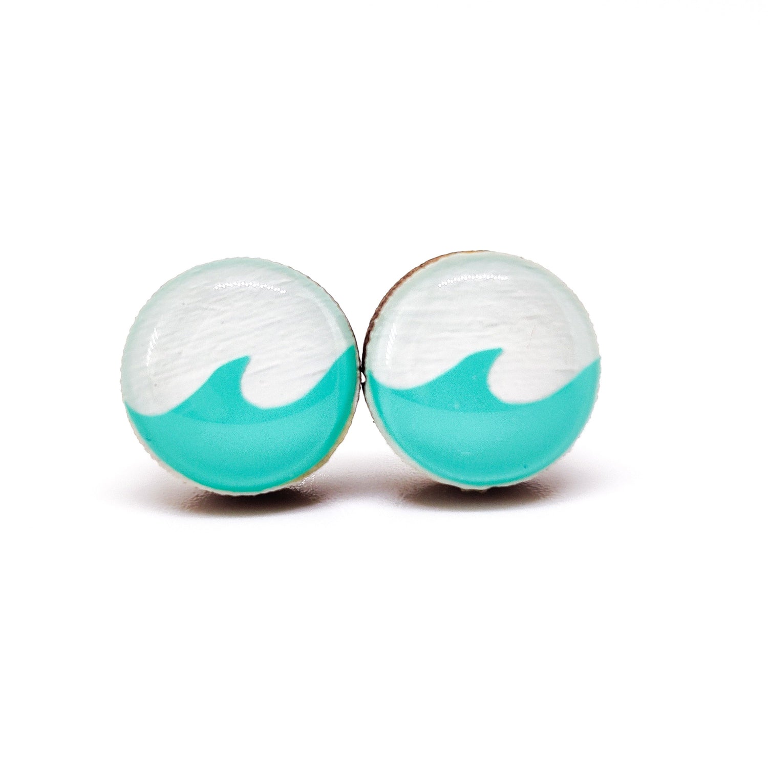 Stud Earrings, Turquoise Ocean Wave, 10 mm, Handmade, Stainless Steel Posts for Sensitive Ears - Candi Cove Designs 