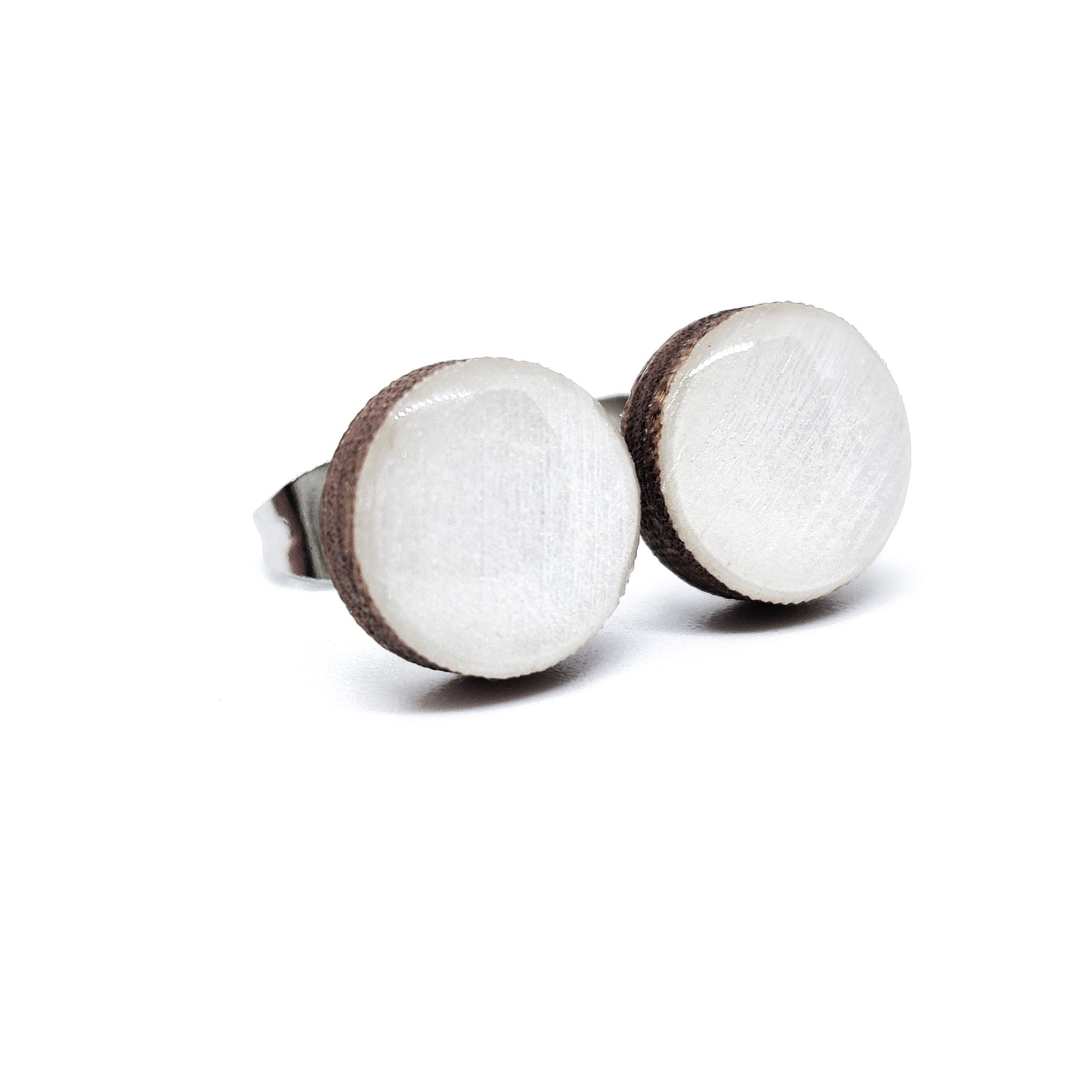 Stud Earrings, Pearl White Shimmer, 10 mm, Handmade, Stainless Steel Posts for Sensitive Ears - Candi Cove Designs 