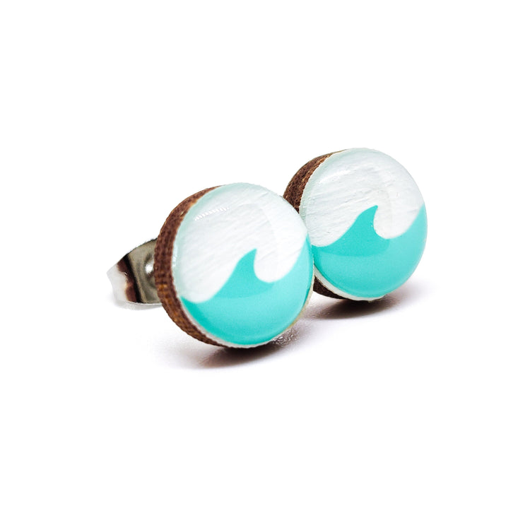 Stud Earrings, Turquoise Ocean Wave, 10 mm, Handmade, Stainless Steel Posts for Sensitive Ears - Candi Cove Designs 