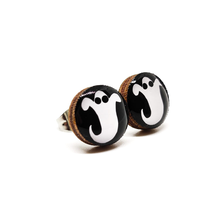 Stud Earrings, Ghost, 10 mm, Handmade, Stainless Steel Posts for Sensitive Ears - Candi Cove Designs 