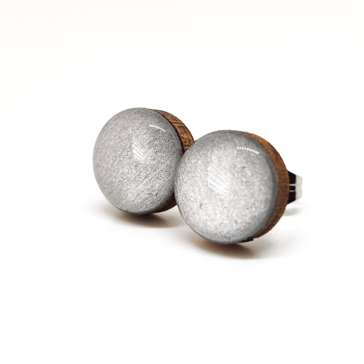 Silver Sparkle Stud Earrings: 10mm Minimalist Wood and Resin Earrings with a Subtle Shimmer, Ideal for Sensitive Ears, Perfect Gift for Women and Girls by candi cove designs, everyday simple stud earrings for sensitive ears