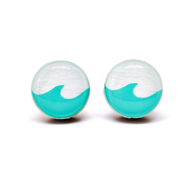 Stud Earrings, Turquoise Ocean Wave, 10 mm, Handmade, Stainless Steel Posts for Sensitive Ears - Candi Cove Designs 