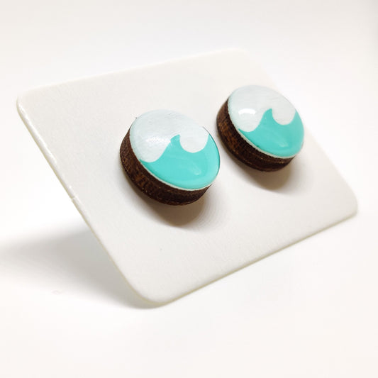 Stud Earrings, Turquoise Ocean Wave, 10 mm, Handmade, Stainless Steel Posts for Sensitive Ears - Candi Cove Designs 