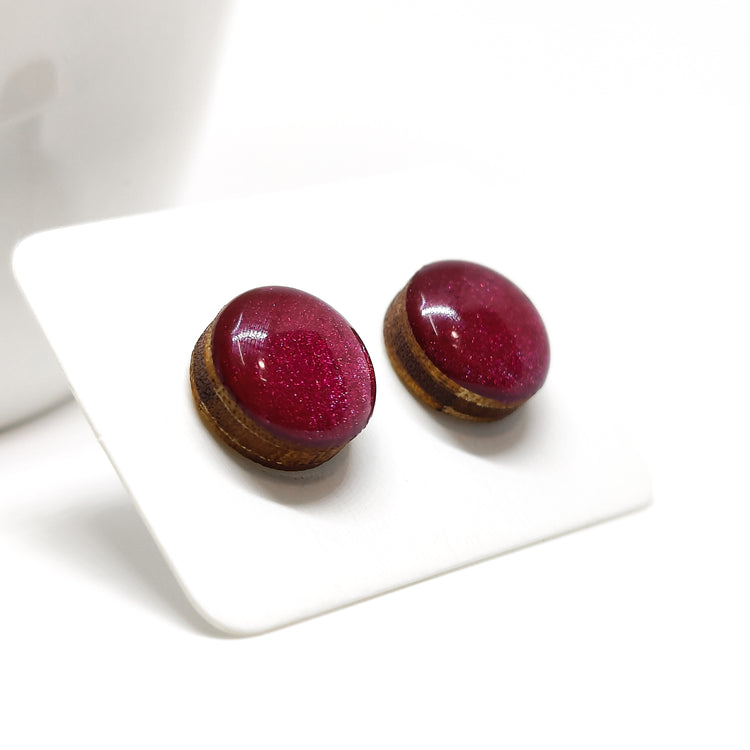 Deep Garnet Shimmer Stud Earrings by Candi Cove Designs