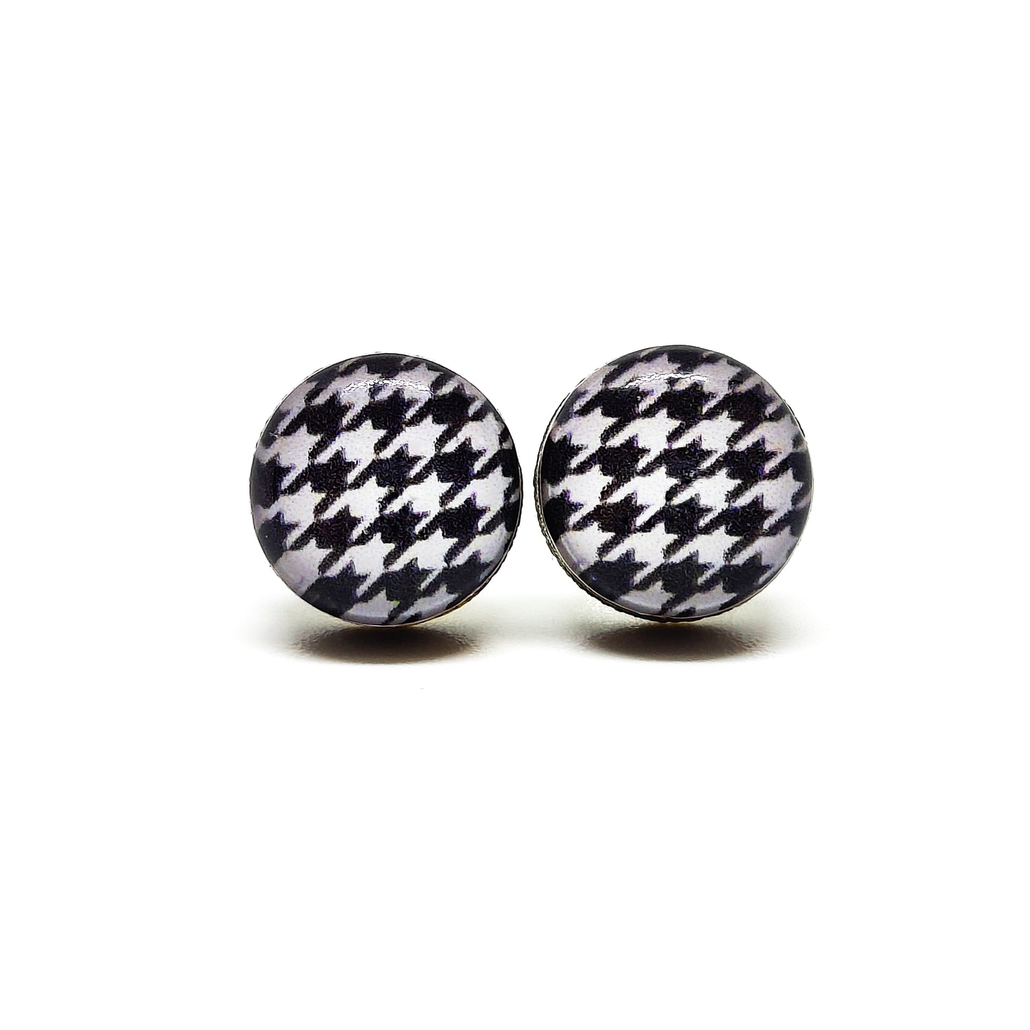 houndstooth pattern stud earrings by candi cove designs everyday simple stud earrings for sensitive ears black and white earrings