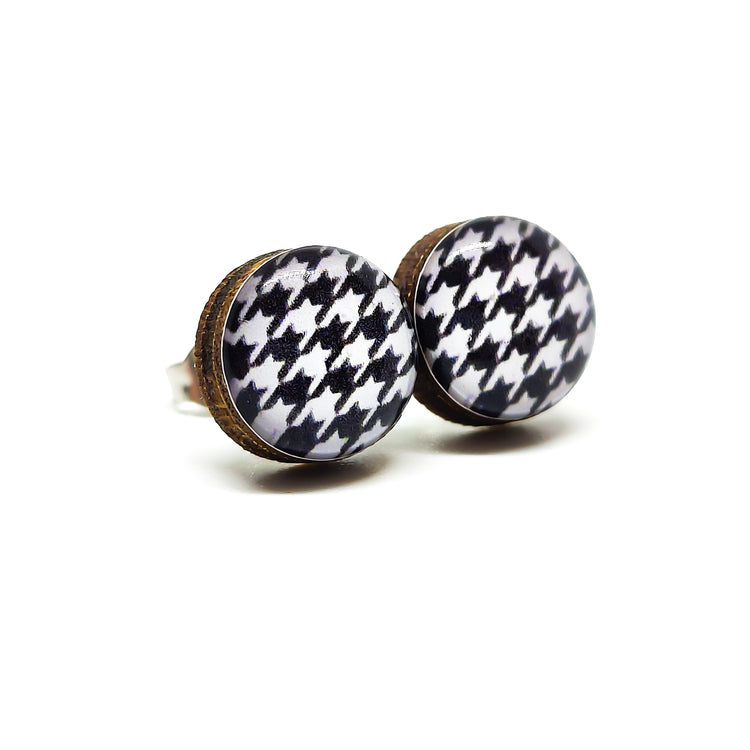 houndstooth pattern stud earrings by candi cove designs everyday simple stud earrings for sensitive ears black and white earrings