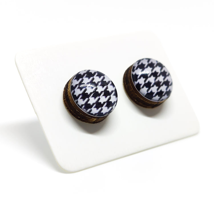 houndstooth pattern stud earrings by candi cove designs everyday simple stud earrings for sensitive ears black and white earrings