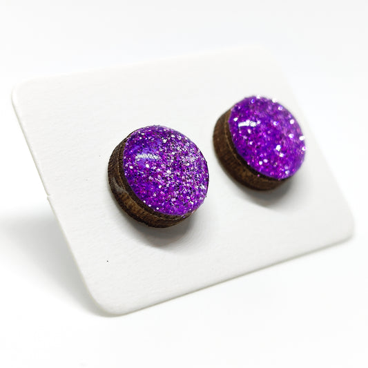 Purple Sparkle Stud Earrings | Color Dot Stud Earrings | Resin Earrings | Everyday Earrings | Small Studs | Colorful Earrings | Circle Studs 