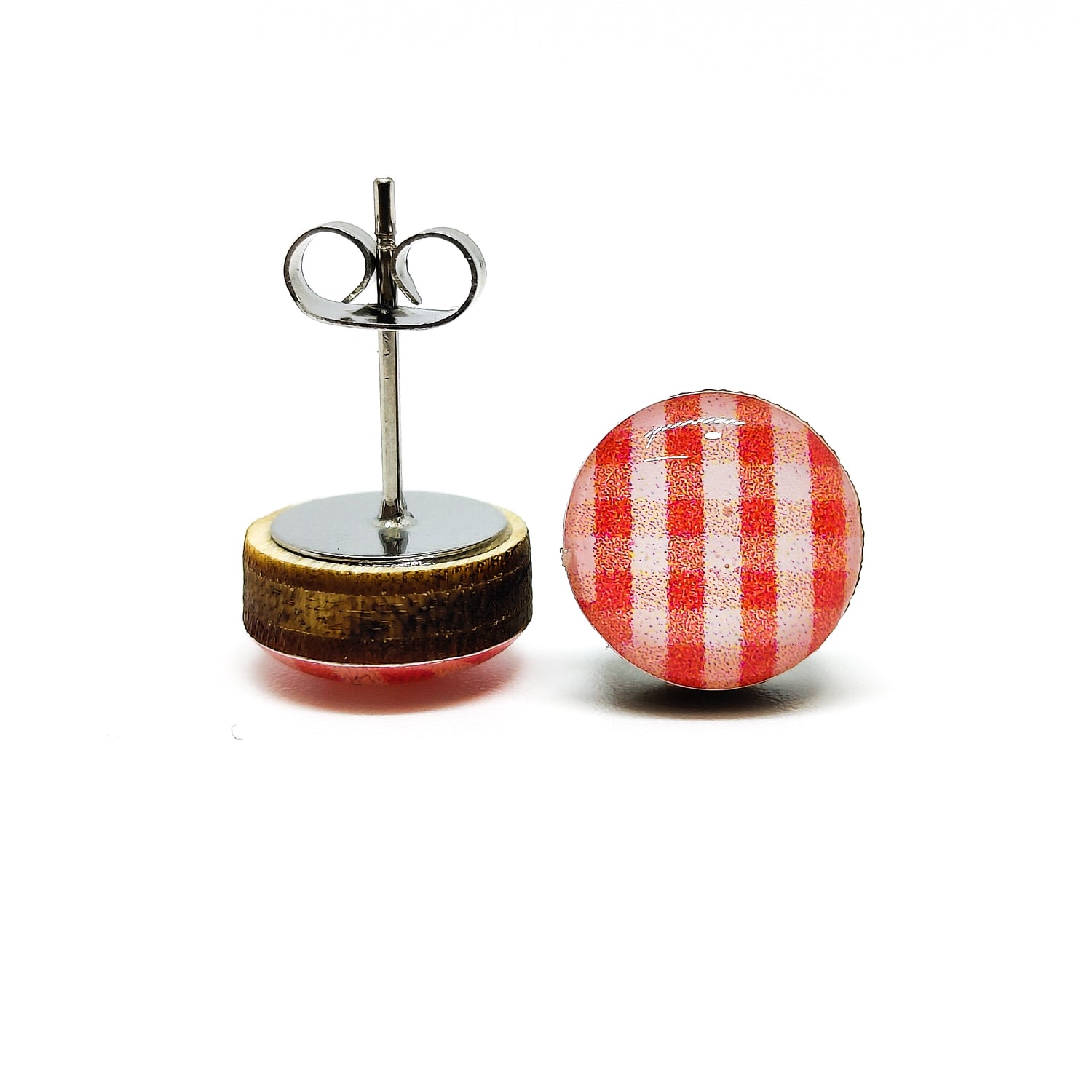 red and white plaid stud earrings by candi cove designs everyday simple stud earrings for sensitive ears