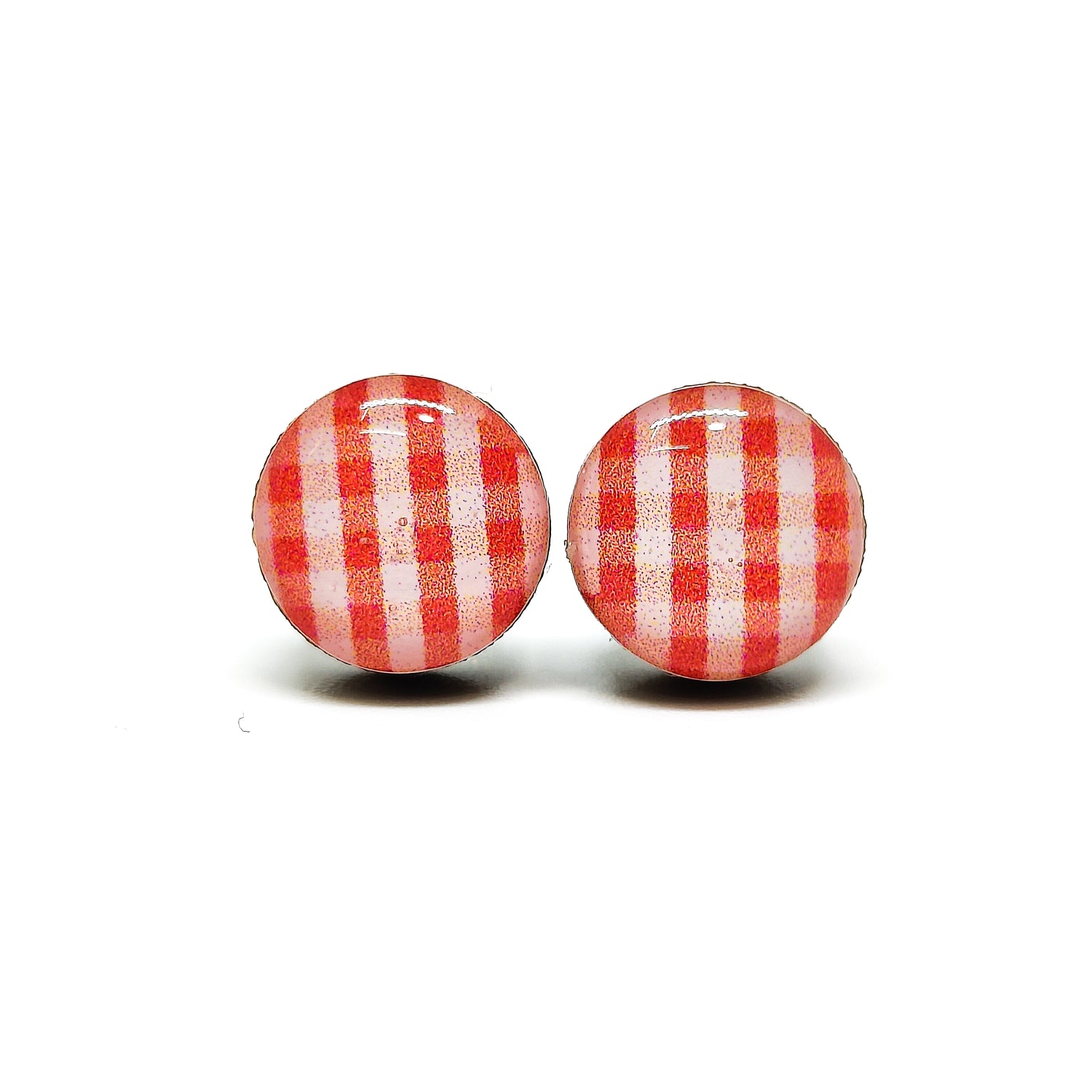 red and white plaid stud earrings by candi cove designs everyday simple stud earrings for sensitive ears