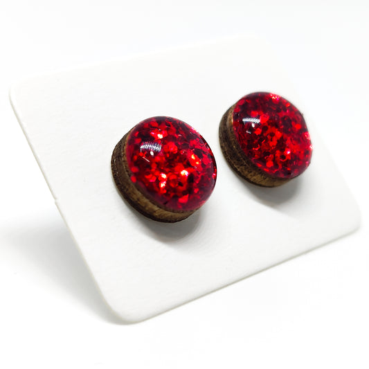 Red Sparkle Stud Earrings | Color Dot Stud Earrings | Resin Earrings | Everyday Earrings | Small Studs | Colorful Earrings | Circle Studs by candi cove designs
