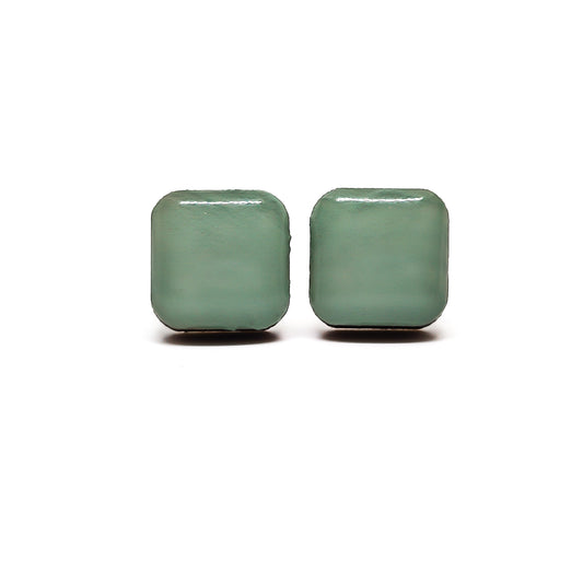 shale green square stud earrings by candi cove designs everyday simple stud earrings for sensitive ears cushion cut 