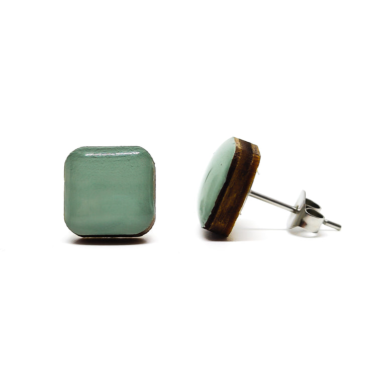 shale green square stud earrings by candi cove designs everyday simple stud earrings for sensitive ears cushion cut 