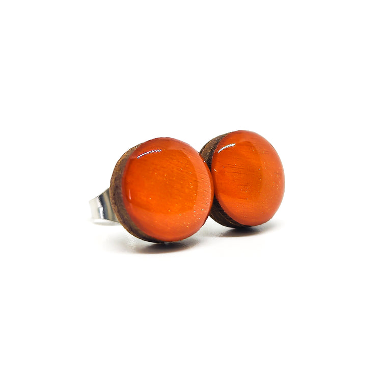 terracotta orange shimmer stud earrings by candi cove designs everyday simple stud earrings for sensitive ears