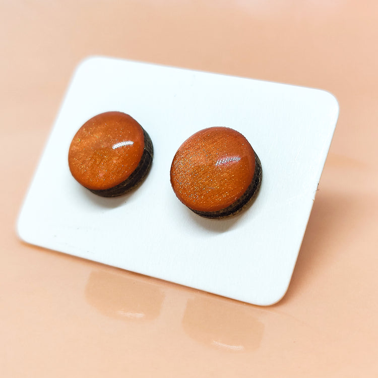 terracotta orange shimmer stud earrings by candi cove designs everyday simple stud earrings for sensitive ears