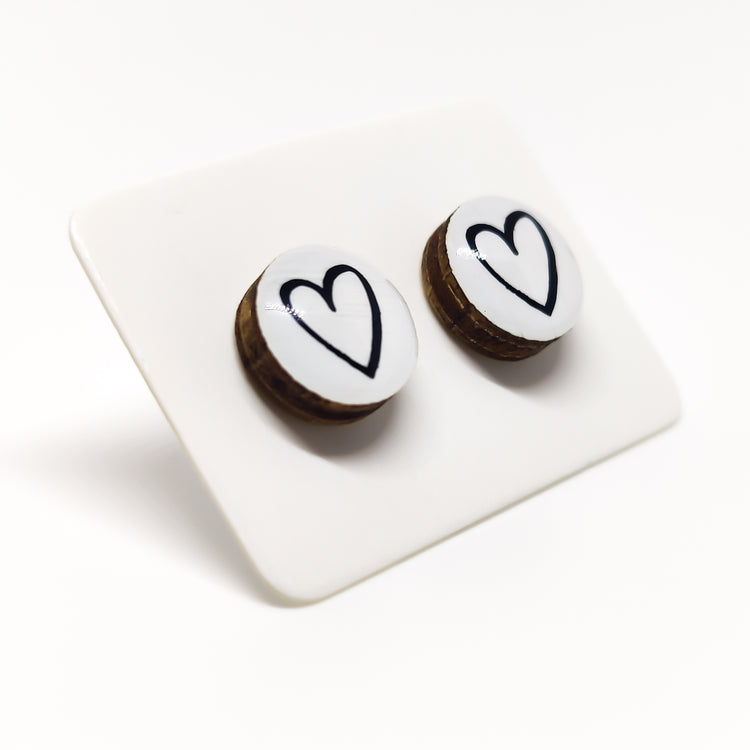 White and Black Hand Drawn Heart Stud Earrings | Color Dot Stud Earrings | Resin Earrings | Everyday Earrings | Small Studs | Colorful Earrings | Circle Studs 