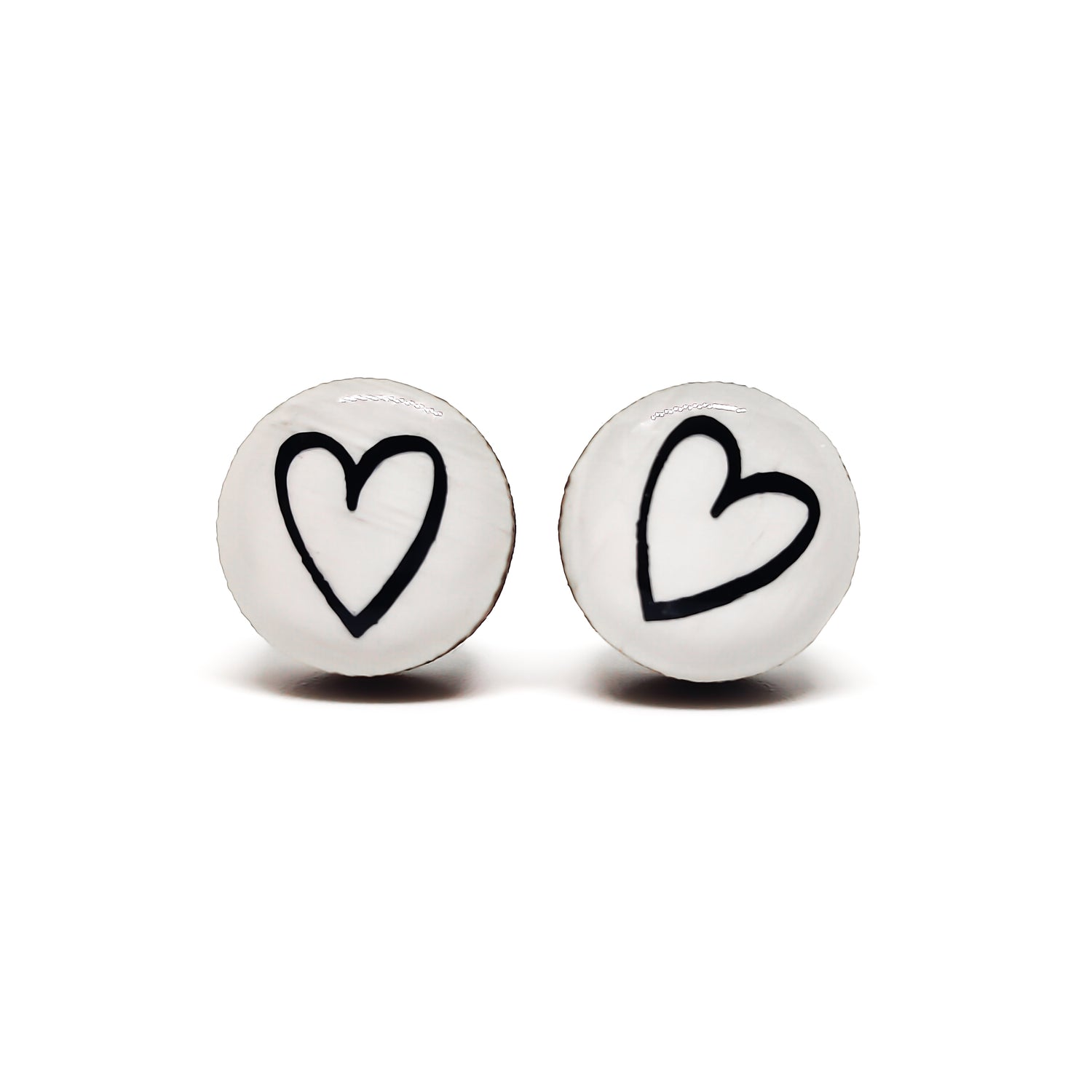 White and Black Hand Drawn Heart Stud Earrings | Color Dot Stud Earrings | Resin Earrings | Everyday Earrings | Small Studs | Colorful Earrings | Circle Studs 